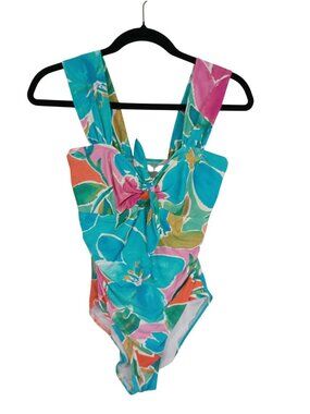Carmen Marc Valvo One-Piece Swimsuit Tropical Floral Print Size 10 Multicolor